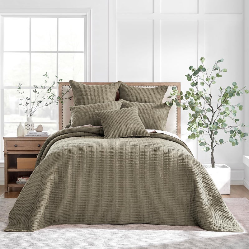 Levtex Home Levtex Home  Mills Waffle  King Quilted Bedspread Set  Taupe Cotton Waffle  Bedspread Size 122 x 106in Sham Size 36 x 20in 