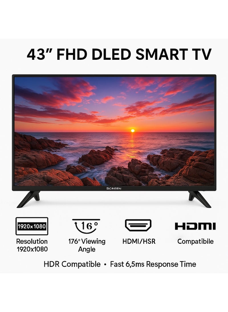 سرين شاشة تلفزيون سرين ٤٣ بوصة FHD سمارت DLED بنظام Android 14 مع WiFi وHDMI وUSB - Image 5