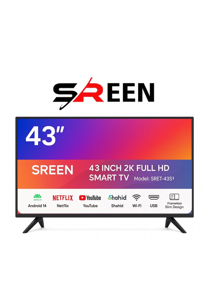 سرين شاشة تلفزيون سرين ٤٣ بوصة FHD سمارت DLED بنظام Android 14 مع WiFi وHDMI وUSB - Image 1