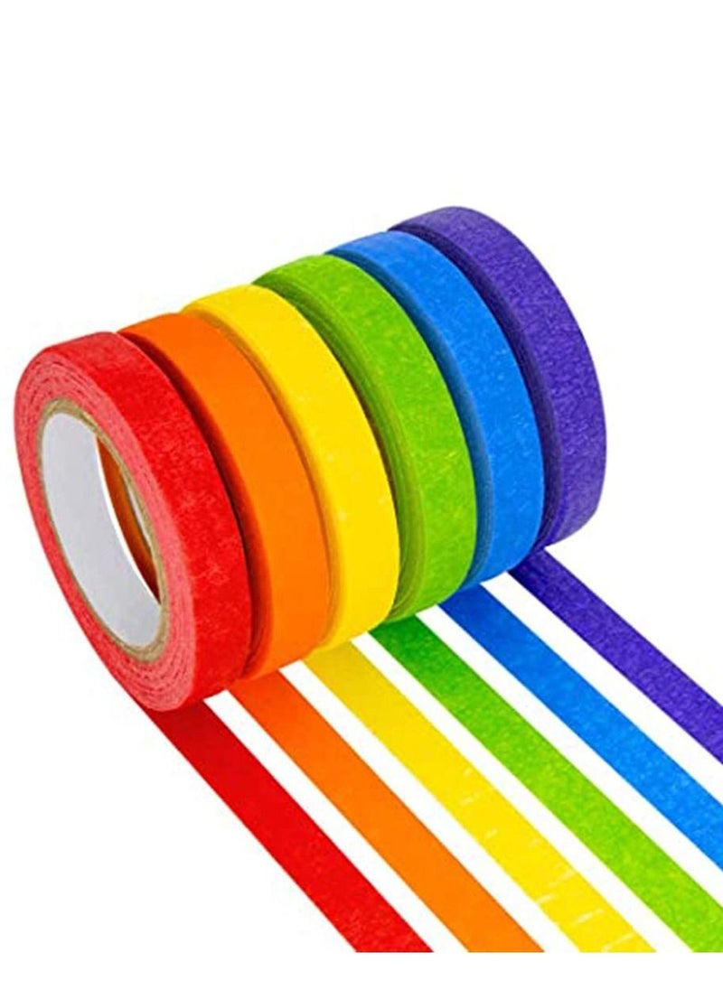 SYOSI Colorful Masking Tape, SYOSI Painter Tape, Art Tape, DIY Arts Crafts Labels and Color Coding Self-adhesive Rainbow Tape for Kids Teachers Painters Classroom, and Laboratory Identification Use 6 Rolls  - Image 1