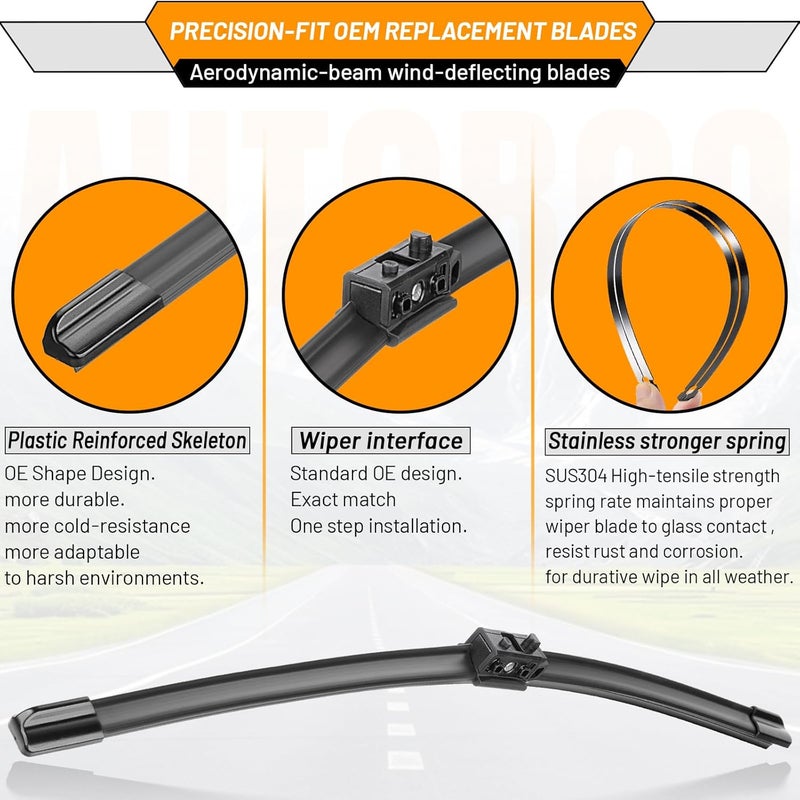 AUTOBOO 22"+22" Windshield Wiper Blade Sets Replacement for Mercedes Benz C class and GLC class 2015-2020 W205 C205 A205 -Original Factory Quality (Pack of 2) - Image 4