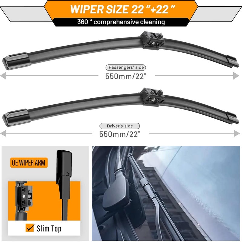 AUTOBOO 22"+22" Windshield Wiper Blade Sets Replacement for Mercedes Benz C class and GLC class 2015-2020 W205 C205 A205 -Original Factory Quality (Pack of 2) - Image 3