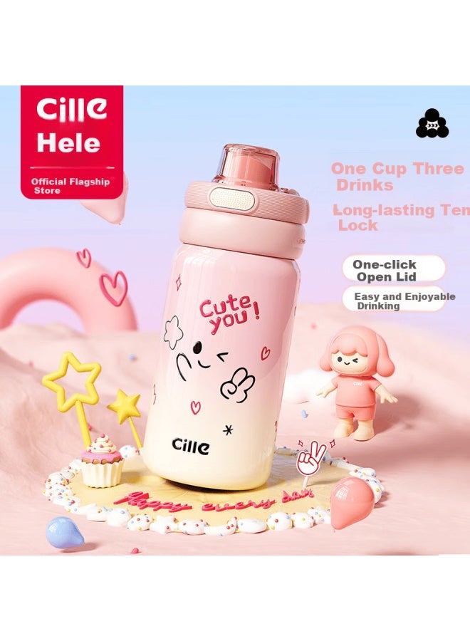 Cille 316 Stainless Steel Portable Children's Insulated Cup, Stylish Large Capacity Straw Water Bottle For Students, Outdoor Travel Mug - Image 1
