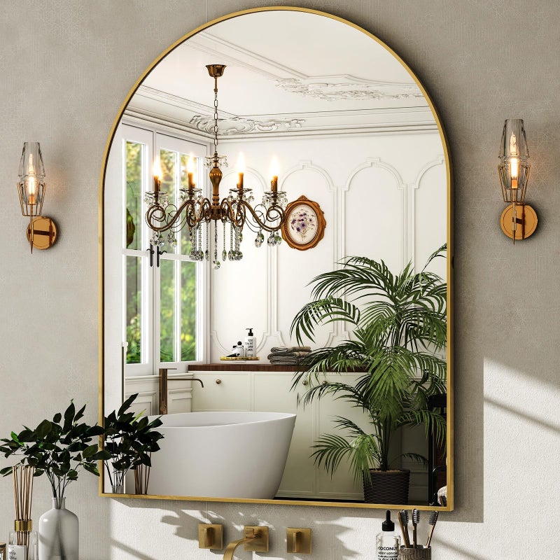 HARRITPURE Arched Bathroom Mirror - 30"x40" Gold Large Wall Mounted Vanity Mirror Aluminum Alloy Frame Arch Wall Mirror for Living Room, Bedroom and Entryway - Image 1