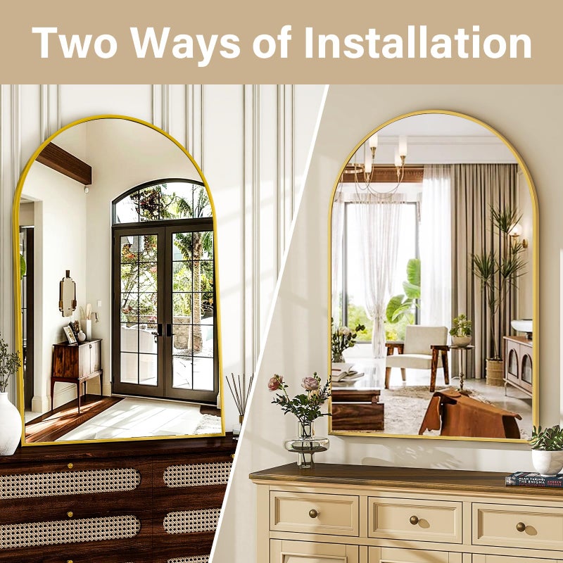 HARRITPURE Arched Bathroom Mirror - 30"x40" Gold Large Wall Mounted Vanity Mirror Aluminum Alloy Frame Arch Wall Mirror for Living Room, Bedroom and Entryway - Image 5