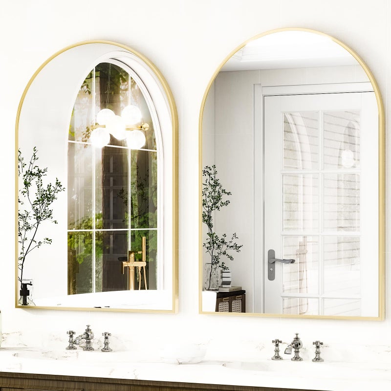 HARRITPURE Arched Bathroom Mirror - 30"x40" Gold Large Wall Mounted Vanity Mirror Aluminum Alloy Frame Arch Wall Mirror for Living Room, Bedroom and Entryway - Image 2