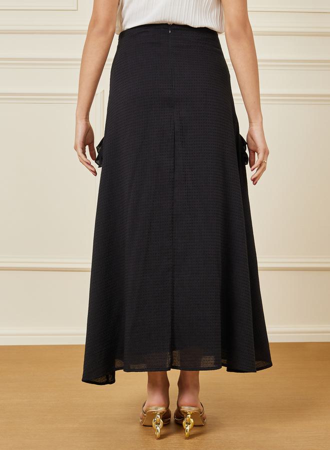 Styli Textured Ruffle Front Slit Detail Maxi Skirt - Image 4