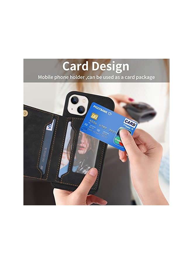 PROMASS 14 Pro Max Case with Card Holder Purse Wallet Case for Women Men Small Phone Pouch Travel Bag iPhone 14 Pro Max Case Slim Protective PU Leather Back Cover Kickstand Folding Purse Black - Image 4