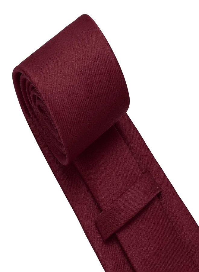 PenSee Men's Burgundy Tie Set Solid Pure Color 3.15" (8CM) Classic Formal Plain Necktie and Pocket Square Set For Men - Image 5