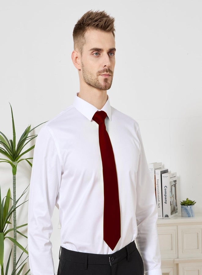 PenSee Men's Burgundy Tie Set Solid Pure Color 3.15" (8CM) Classic Formal Plain Necktie and Pocket Square Set For Men - Image 3