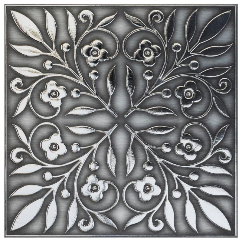 Main Street 24-Pack of 8 x 8" Wallpaper Tiles Peel and Sitck in Brushed Nickel and Silver Leaves Design for Kitchen Backsplash, Renter Friendly, Paper Wall Tiles for Your Home and DIY Projects - Image 1
