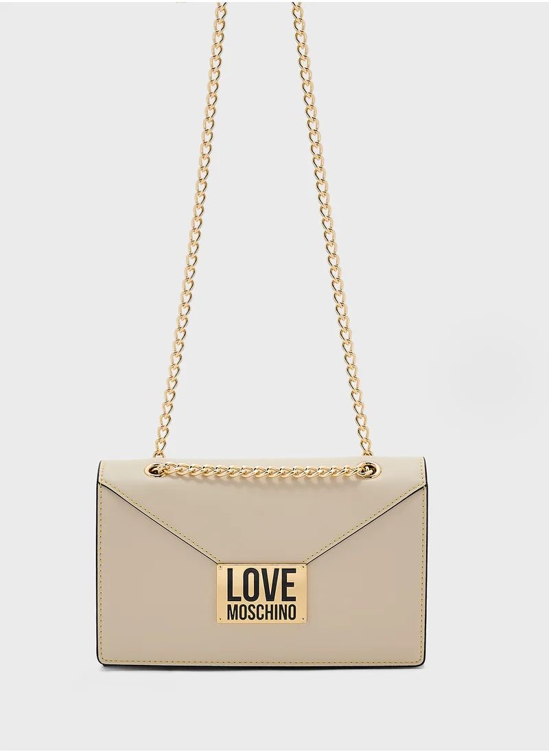 Love Moschino Logo Detailed Flap Over Crossbody