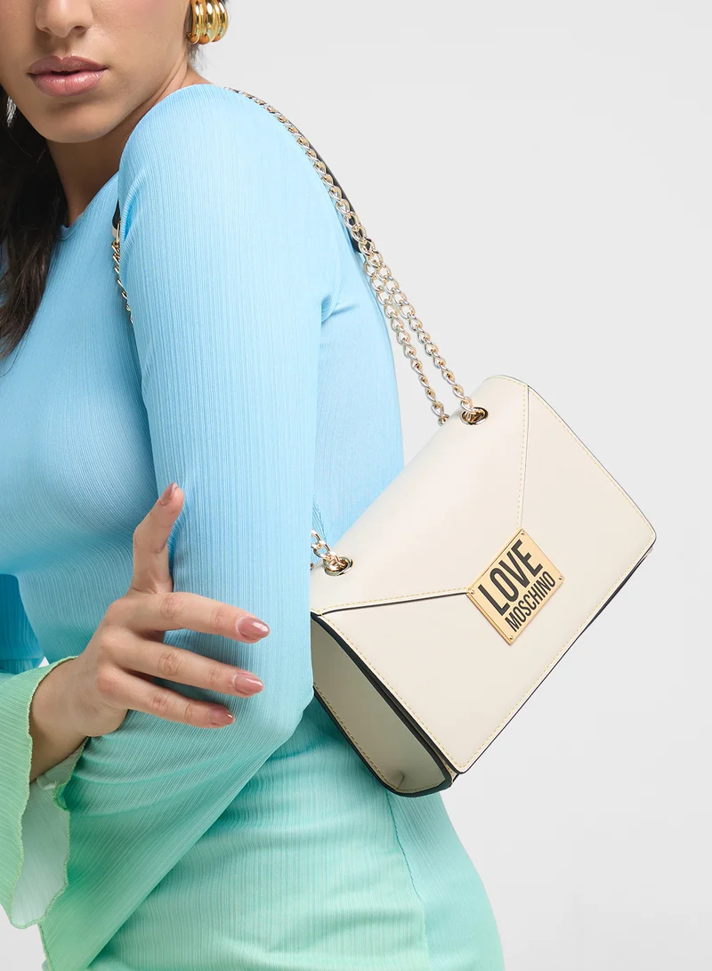 Love Moschino Logo Detailed Flap Over Crossbody