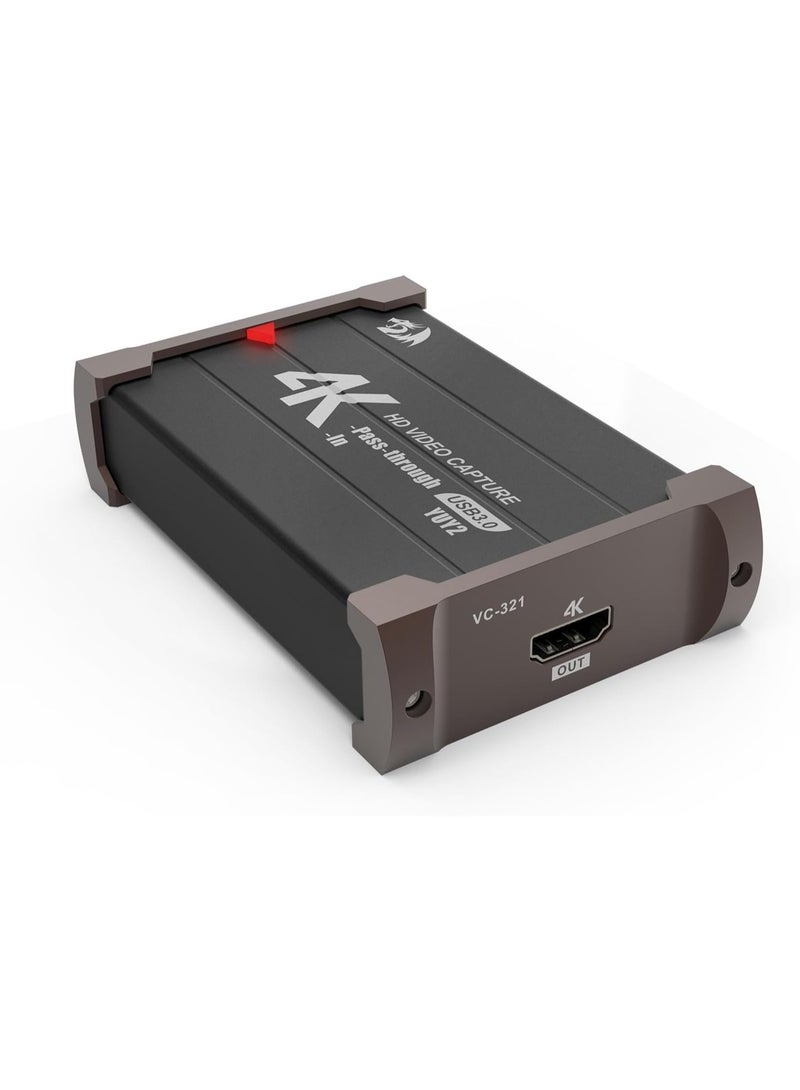 ريدراجون بطاقة التقاط فيديو VC321 بدقة 4K، USB 3.0، التقاط فيديو بدقة 1080 بكسل بمعدل 60 إطارًا في الثانية، منفذ HDMI بدقة 4K، بث بدون تأخير، متوافقة مع أنظمة Windows/Mac، التقاط ألعاب لأجهزة PS5 وXbox وNS وDSLR وOBS - Image 2