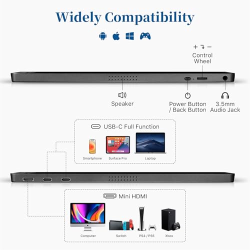 KYY Portable Monitor 15.6'' 1080P FHD USB-C Laptop Monitors w/Smart Cover & Dual Speaker, HDMI Computer Display IPS HDR External Gaming Monitor for PC Phone Mac Xbox PS4 Switch[Upgraded] - Image 3