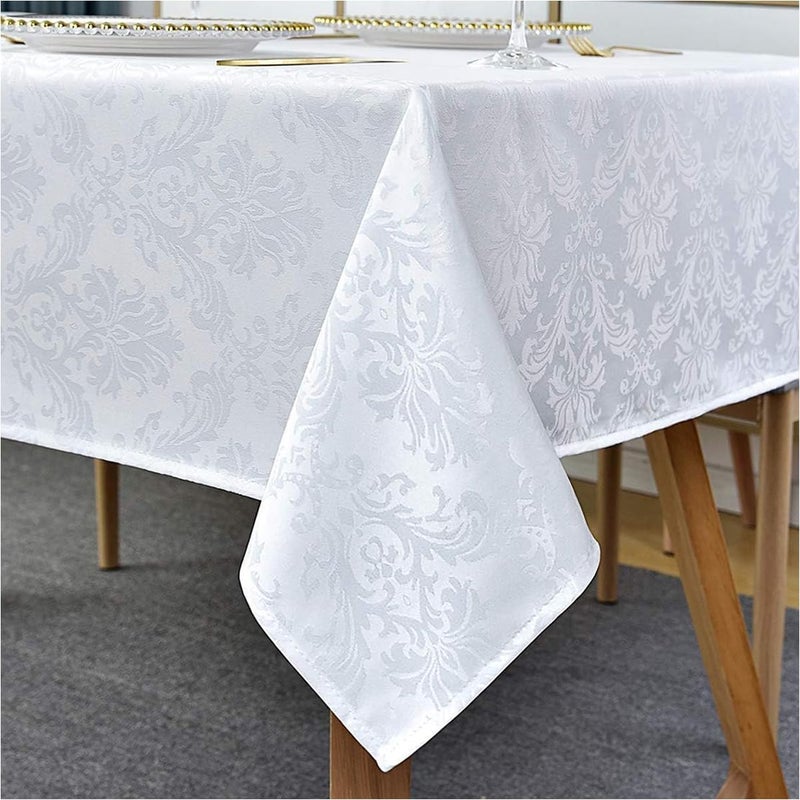 Rectangle Table Cloth  52 x 70 Inch White Jacquard Tablecloths Damask Design Spillproof Wrinkle Resistant Shrinkproof Soft Tablecloth Polyester Oblong Table Cover for Kitchen Dinning Party Tabletop