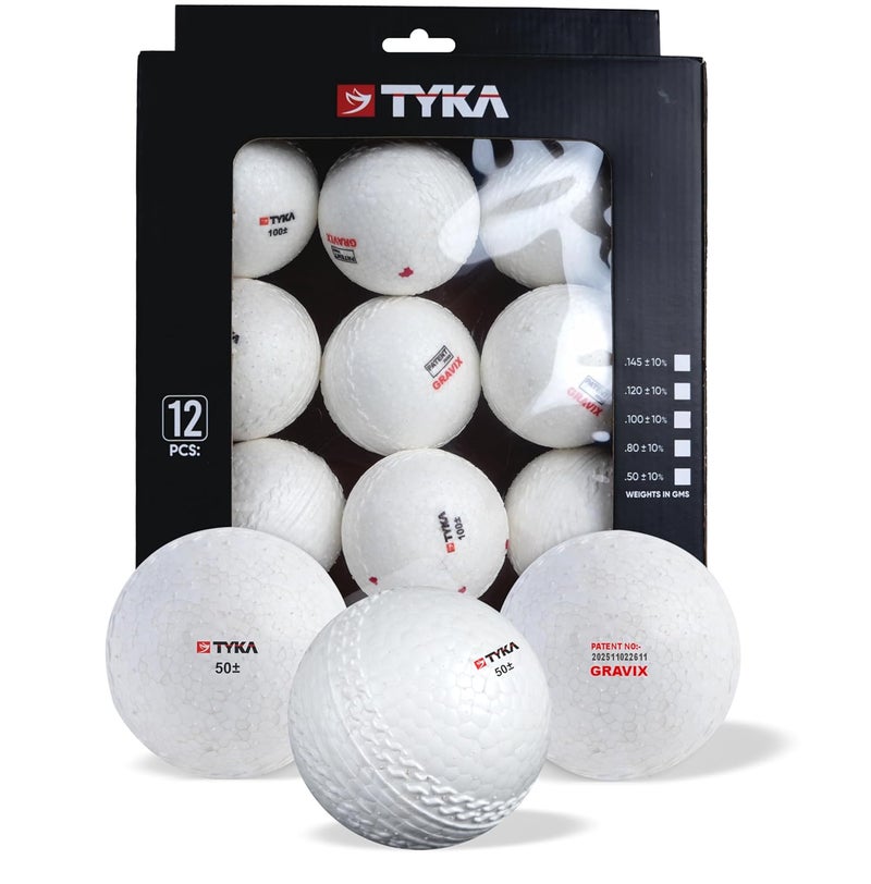 TYKA Light Gravix Moisture Resistant Cricket Ball 50+ GMS - Eco-Friendly Training Ball | All Weather Durable Performance | True Bounce, Engineered Power (All Levels) Pack of 12 - Image 1
