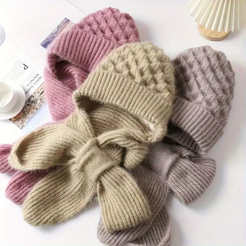 AARUX Women's Winter Knitted Cap with Scarf Set | Warm Woolen Beanie Hat with Muffler | Soft Ribbed Knit Hooded Scarf for Cold Weather, Stylish 2-in-1 Winter Headwear Cap with Scarf (MULTICOLOR) - Image 2