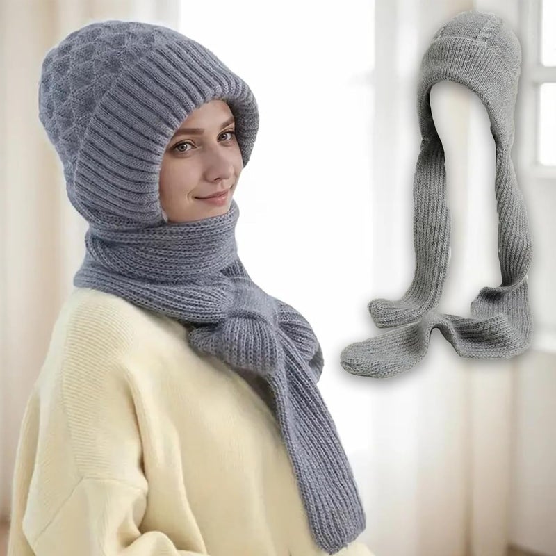 AARUX Women's Winter Knitted Cap with Scarf Set | Warm Woolen Beanie Hat with Muffler | Soft Ribbed Knit Hooded Scarf for Cold Weather, Stylish 2-in-1 Winter Headwear Cap with Scarf (MULTICOLOR) - Image 3