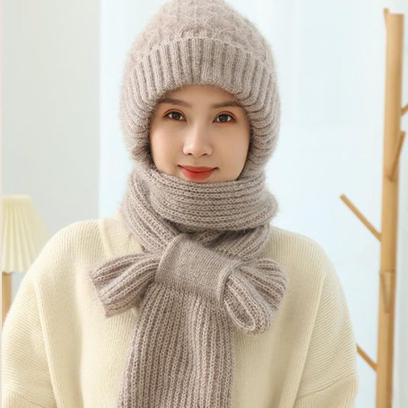 AARUX Women's Winter Knitted Cap with Scarf Set | Warm Woolen Beanie Hat with Muffler | Soft Ribbed Knit Hooded Scarf for Cold Weather, Stylish 2-in-1 Winter Headwear Cap with Scarf (MULTICOLOR) - Image 5