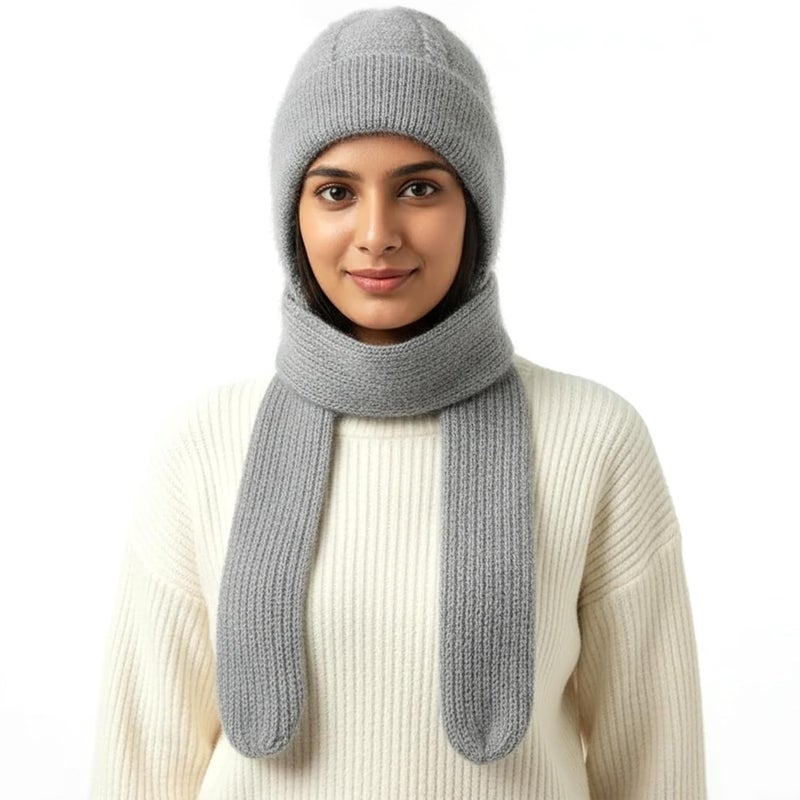 AARUX Women's Winter Knitted Cap with Scarf Set | Warm Woolen Beanie Hat with Muffler | Soft Ribbed Knit Hooded Scarf for Cold Weather, Stylish 2-in-1 Winter Headwear Cap with Scarf (MULTICOLOR) - Image 1