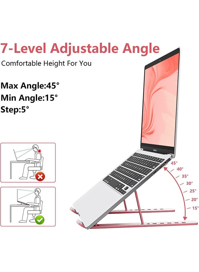 Laptop Stand for Desk, Aluminum Metal MacBook Stand，Computer Riser for Desk, Portable Foldable Adjustable Notebook Holder, Compatible with 10-15.6 Inch Laptops, iPad, Pink. - Image 2