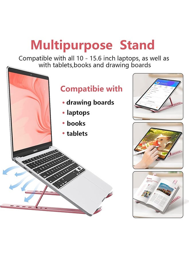 Laptop Stand for Desk, Aluminum Metal MacBook Stand，Computer Riser for Desk, Portable Foldable Adjustable Notebook Holder, Compatible with 10-15.6 Inch Laptops, iPad, Pink. - Image 4