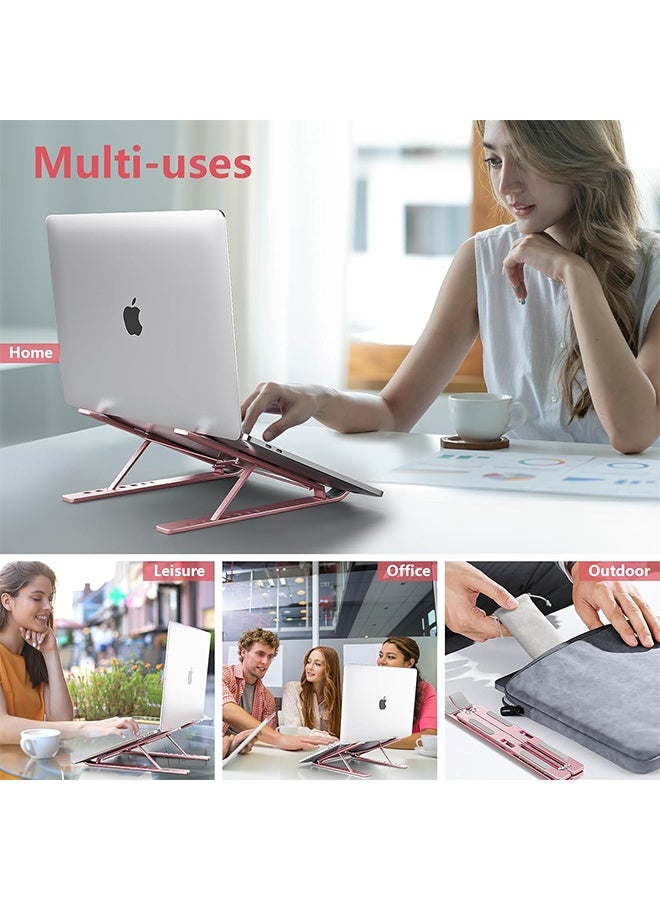 Laptop Stand for Desk, Aluminum Metal MacBook Stand，Computer Riser for Desk, Portable Foldable Adjustable Notebook Holder, Compatible with 10-15.6 Inch Laptops, iPad, Pink. - Image 3
