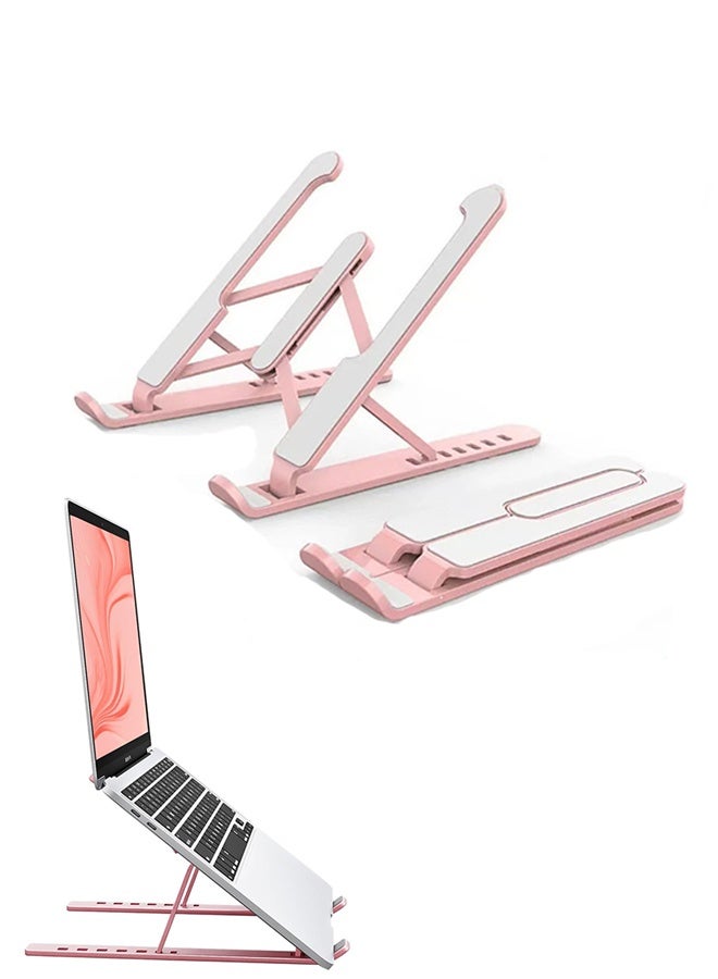 Laptop Stand for Desk, Aluminum Metal MacBook Stand，Computer Riser for Desk, Portable Foldable Adjustable Notebook Holder, Compatible with 10-15.6 Inch Laptops, iPad, Pink. - Image 1