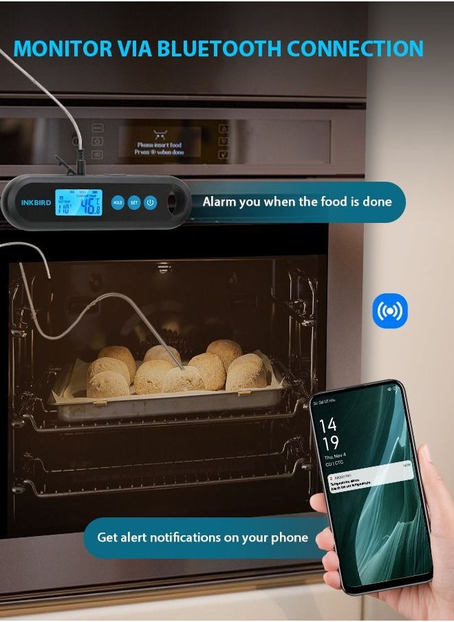 إنك بيرد - INKBIRD ميزان حرارة لحم رقمي بلوتوث IHT-2PB مع مسابر خارجية، شاشة مضاءة خلفيًا، قراءة فورية خلال ثانيتين، إنذارات درجة الحرارة ومؤقتات، وميزان حرارة طعام قابل للشحن للشواء والطهي على الشواية - Image 1