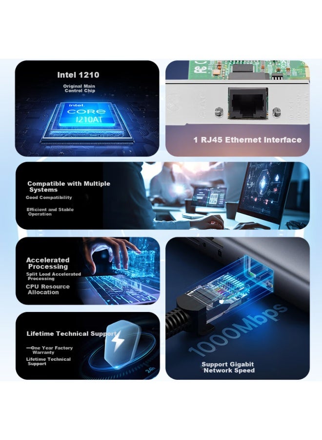 Flybish بطاقة إيثرنت جيجابت Flybish Na210-t1، شريحة Intel I210at، بطاقة إيثرنت منفذ واحد PCI-e X1، بطاقة شبكة سلكية لسطح المكتب، خادم، تدعم لينكس - Image 2