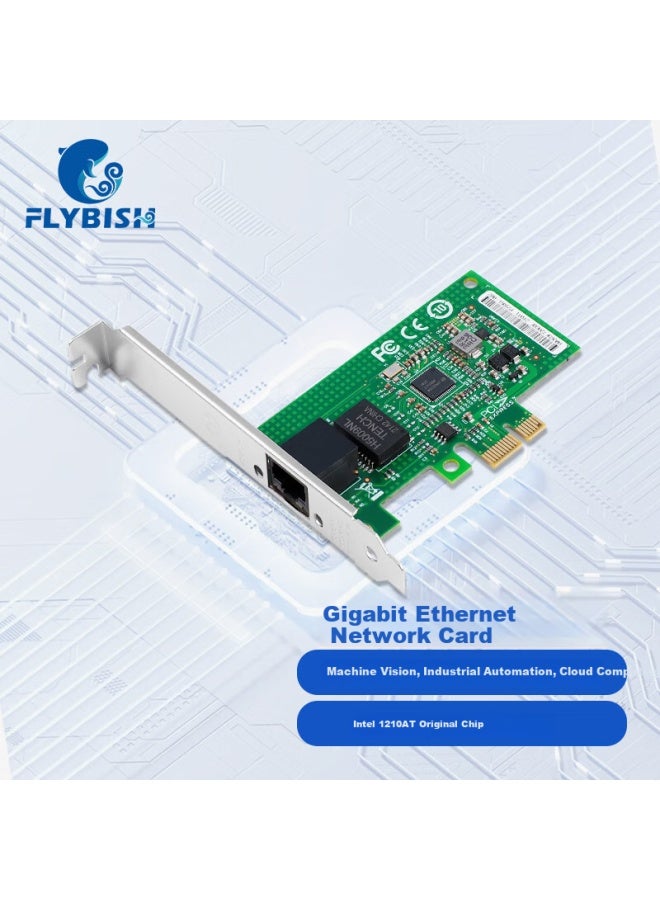Flybish بطاقة إيثرنت جيجابت Flybish Na210-t1، شريحة Intel I210at، بطاقة إيثرنت منفذ واحد PCI-e X1، بطاقة شبكة سلكية لسطح المكتب، خادم، تدعم لينكس - Image 1