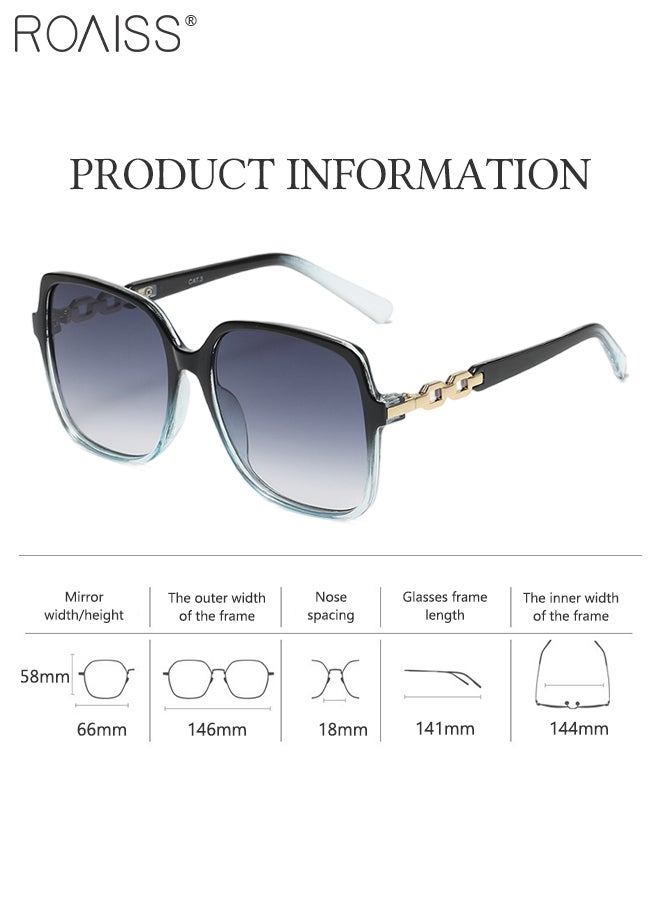 رويس نظارة شمسية مربعة للنساء، نظارة الشمس الواقية من الأشعة فوق البنفسجية 400 مع معابد أنيقة، ظلال شمسية عصرية كبيرة الحجم مضادة للوهج مع حافظة النظارة، 66 مم، أسود أزرق - Image 3