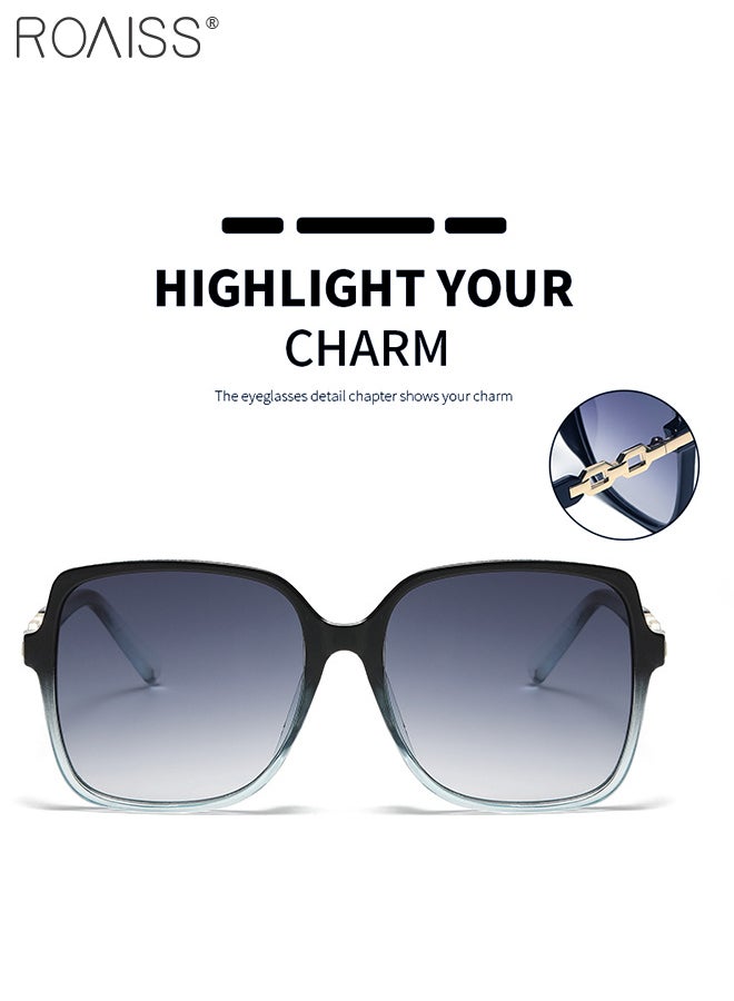 رويس نظارة شمسية مربعة للنساء، نظارة الشمس الواقية من الأشعة فوق البنفسجية 400 مع معابد أنيقة، ظلال شمسية عصرية كبيرة الحجم مضادة للوهج مع حافظة النظارة، 66 مم، أسود أزرق - Image 5