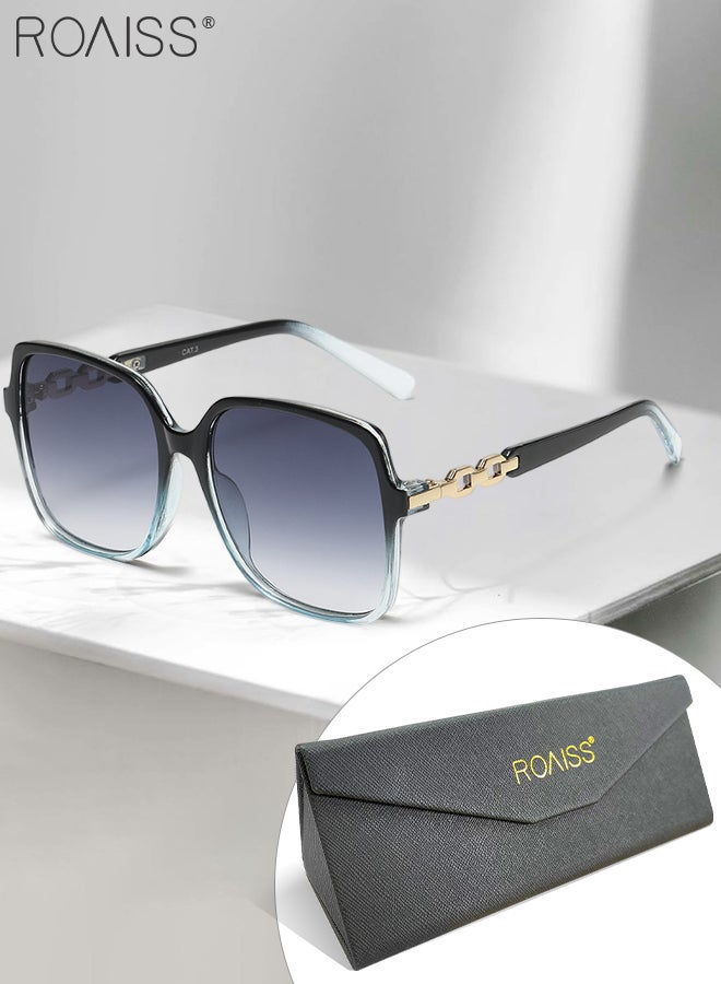رويس نظارة شمسية مربعة للنساء، نظارة الشمس الواقية من الأشعة فوق البنفسجية 400 مع معابد أنيقة، ظلال شمسية عصرية كبيرة الحجم مضادة للوهج مع حافظة النظارة، 66 مم، أسود أزرق - Image 2