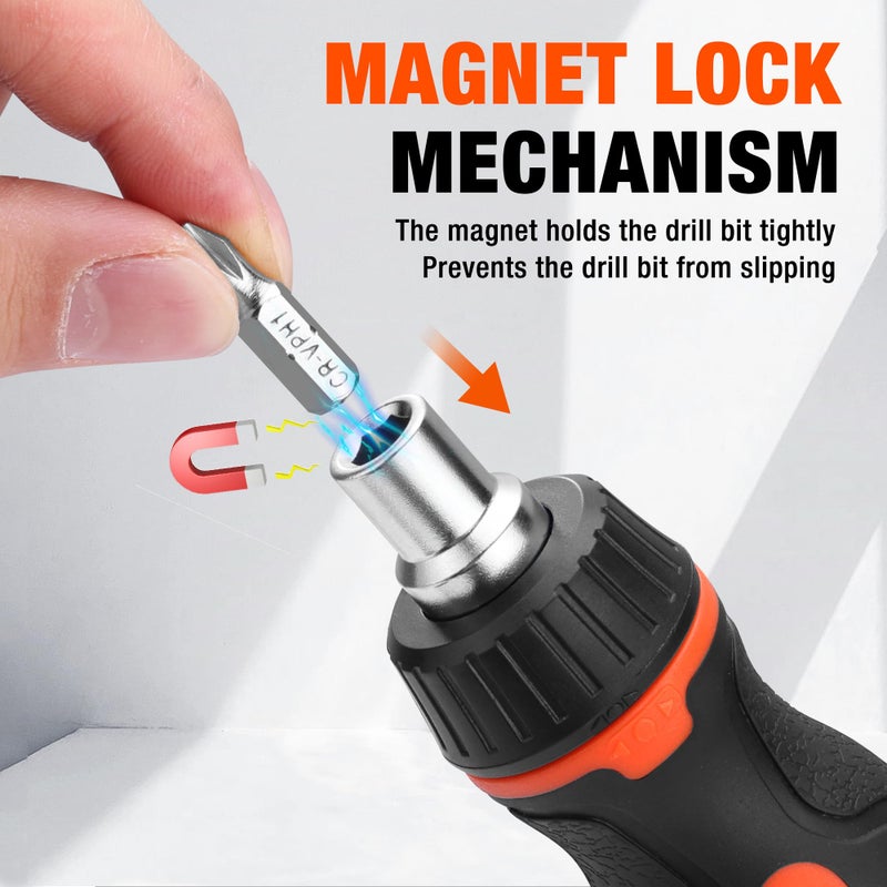 ValueMax 8-in-1 Stubby Ratcheting Screwdriver, Multi-bit Screwdriver, Quick-load Mechanism, Adjustable Magnetic Tool with Phillips, Slotted, Torx Screw Driver Bits and 1/4" Nut Driver - Image 5