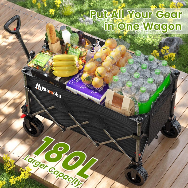Blomoba Folding Wagon Cart with Wheels, 180L 330LBS Heavy Duty Utility Wagon, Beach Wagon with All-Terrain Wheels, Portable Grocery Wagons for Camping, Shopping, Garden, Sports, Black - Image 2