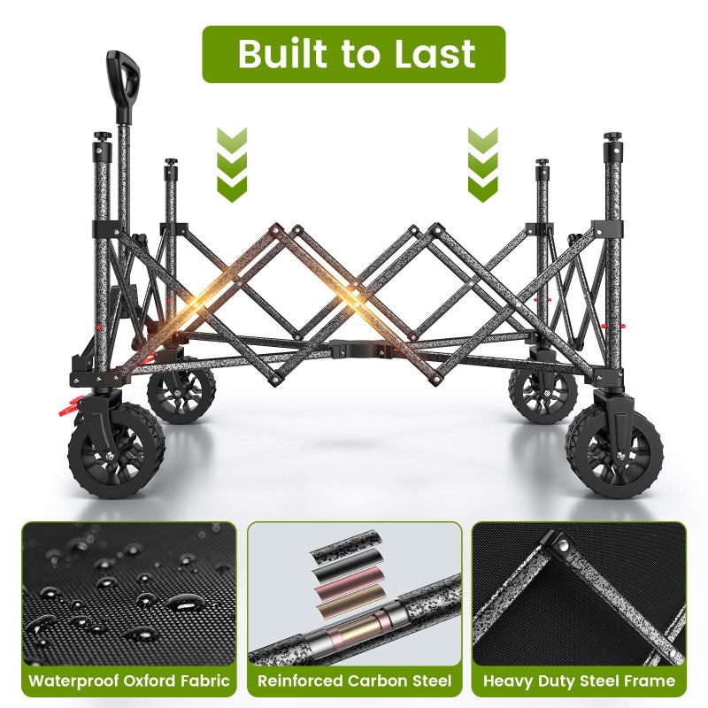 Blomoba Folding Wagon Cart with Wheels, 180L 330LBS Heavy Duty Utility Wagon, Beach Wagon with All-Terrain Wheels, Portable Grocery Wagons for Camping, Shopping, Garden, Sports, Black - Image 4