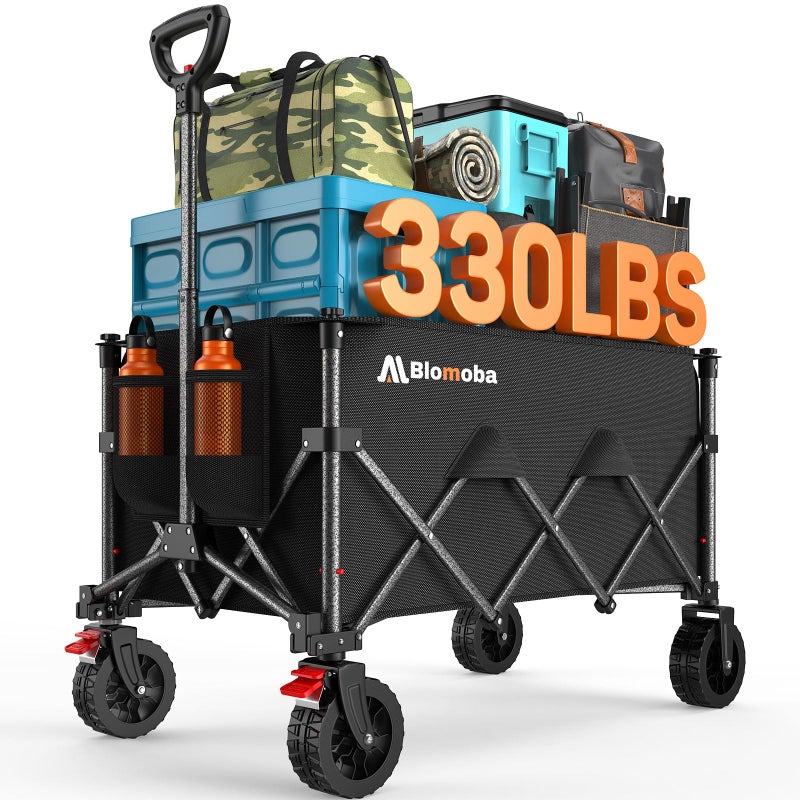 Blomoba Folding Wagon Cart with Wheels, 180L 330LBS Heavy Duty Utility Wagon, Beach Wagon with All-Terrain Wheels, Portable Grocery Wagons for Camping, Shopping, Garden, Sports, Black - Image 1