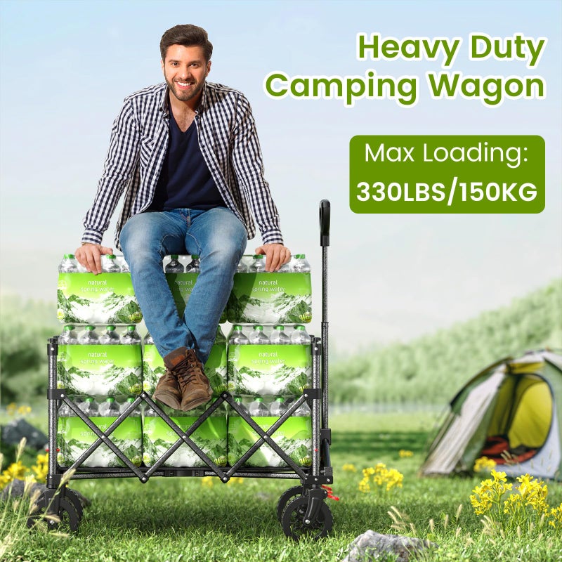 Blomoba Folding Wagon Cart with Wheels, 180L 330LBS Heavy Duty Utility Wagon, Beach Wagon with All-Terrain Wheels, Portable Grocery Wagons for Camping, Shopping, Garden, Sports, Black - Image 3