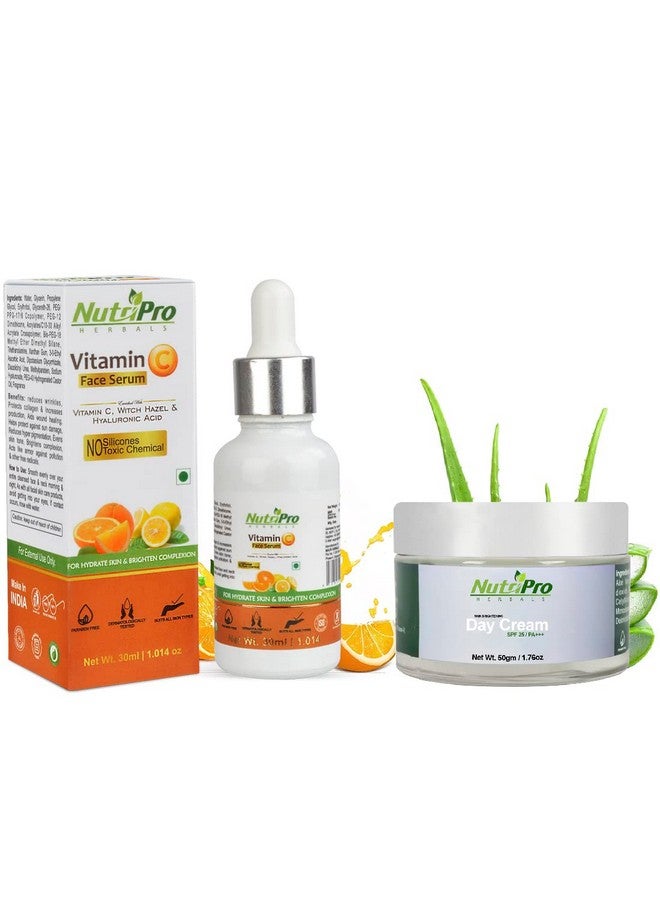 NutriPro Vitamin C Face Serum and Skin Brightening Day Cream, 80gm |For Hydrate & Brighten Complexion |Enriched With Vitamin C, Hazel & Aloe vera Extract |No Silicones Toxic Chemical, Paraben Free. - Image 1