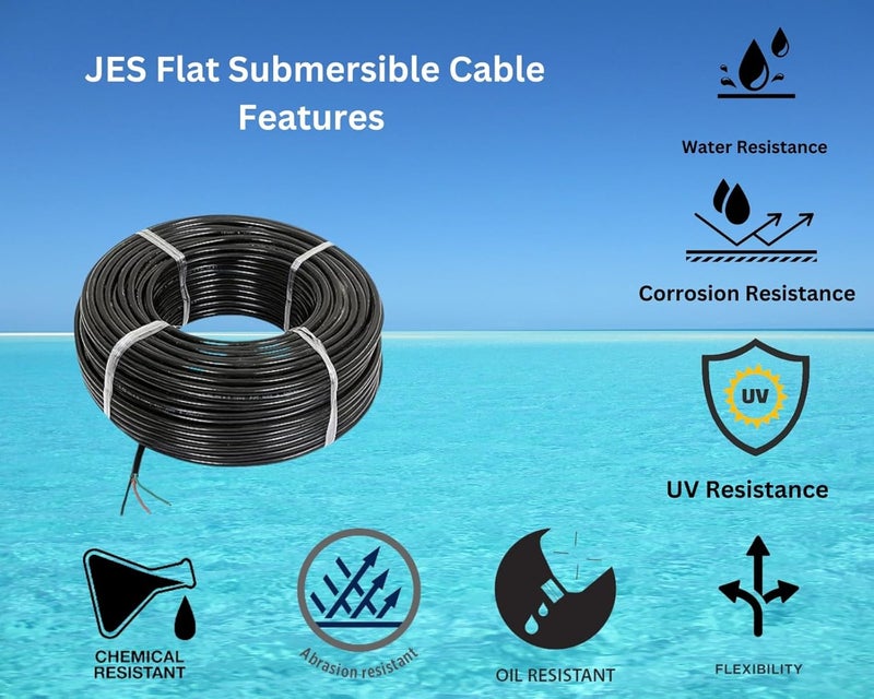 JES Eco Series Submersible Cable Copper 3 Core Flat Cable for Submersible Pumps and Motors 15 Square 50 Meter 1100 Volt Black Color - Image 3