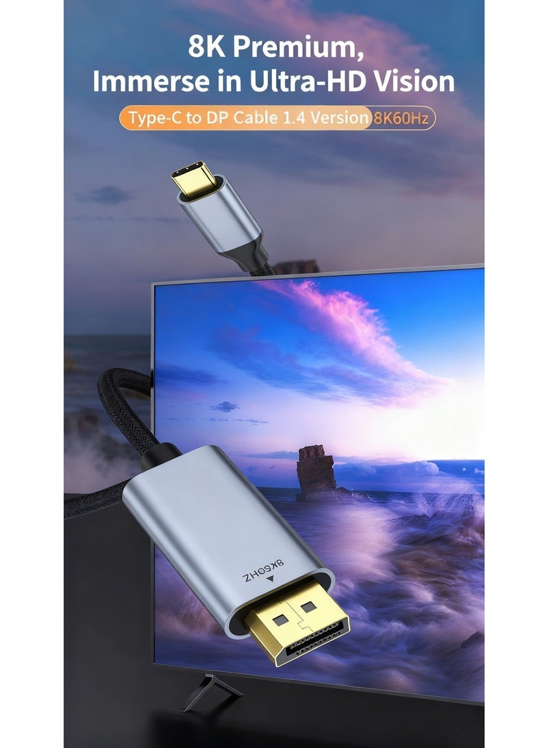 كابل Type-C إلى DP 1.4 بطول 1 متر (يدعم عمق اللون 12 بت والتقنية HDR الديناميكية) - كابل بيانات لعرض الشاشة بدقة عالية للهاتف، كابل تحويل للربط بين الهاتف والتلفزيون - Image 4