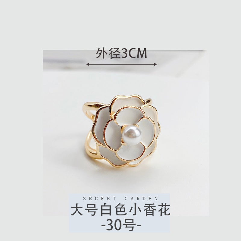 Chic Camellia Coat Button Scarf Buckle [large white fragrant flower] 