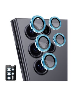 9H for Samsung Galaxy S24 Ultra Camera Lens Protector, Tempered Glass Lens Protector Aluminum Alloy Ring Anti Scratch Decorative Camera Cover Fit for Samsung Galaxy S24 Ultra-Blue 