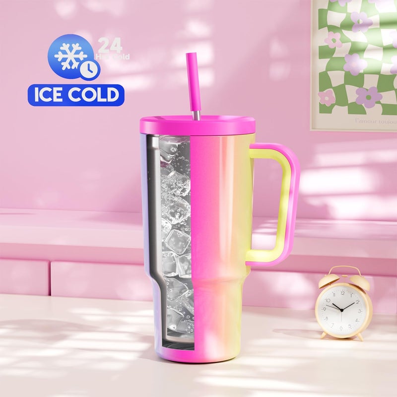Meoky 30 oz Tumbler with Handle, Tumbler with Lid and Straw, Insulated Stainless Steel Travel Mug, 100% Leak-proof, Cupholder Friendly, Keeps Cold for 24 Hours or Hot for 8 Hours (Carnival) - Image 2