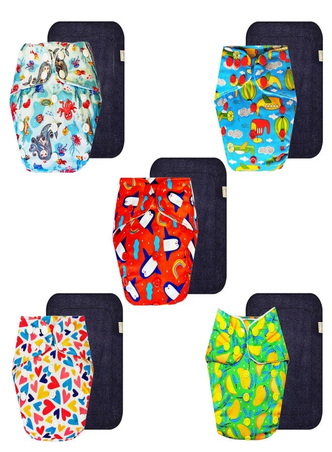 حفاضات قماشية فاخرة من دمبلدو مع حشوة سوداء (عبوة من 5) | مضادة للحساسية | قابلة لإعادة الاستخدام والغسل | سريعة الجفاف | مثالية لفصل الصيف الهندي | من 3 أشهر إلى 3 سنوات | مناسبة للجنسين - Image 1