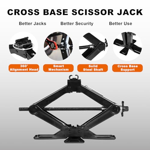 Big RED AST10202SR Torin Wide Base Cross Car Scissor Jack Steel Portable Quick Lift Tire Jacks Include Ratchet Wrench for Car Truck Sedans and MPV 15 Ton 3000 lbs Capacity Black - Image 4
