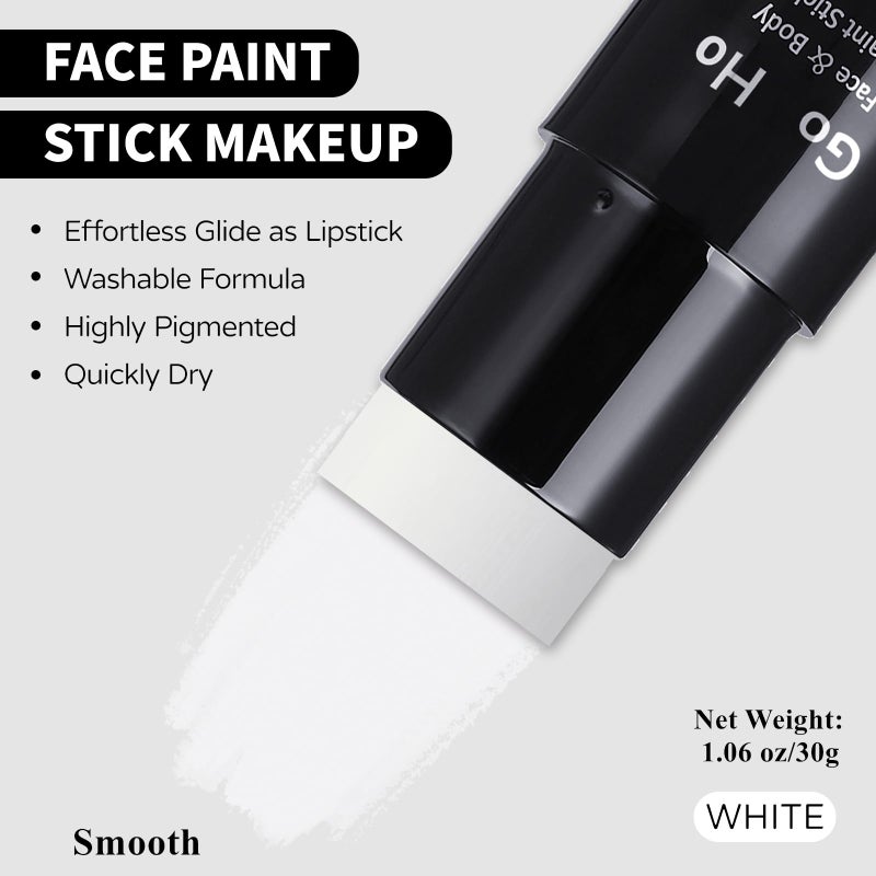Go Ho White Face Paint,Washable Formula Face Paint Stick,Non-toxic Full-coverage Cream to Powder White Face Body Paint for Halloween Cosplay Zombie Skeleton Clown Goth Makeup - Image 3