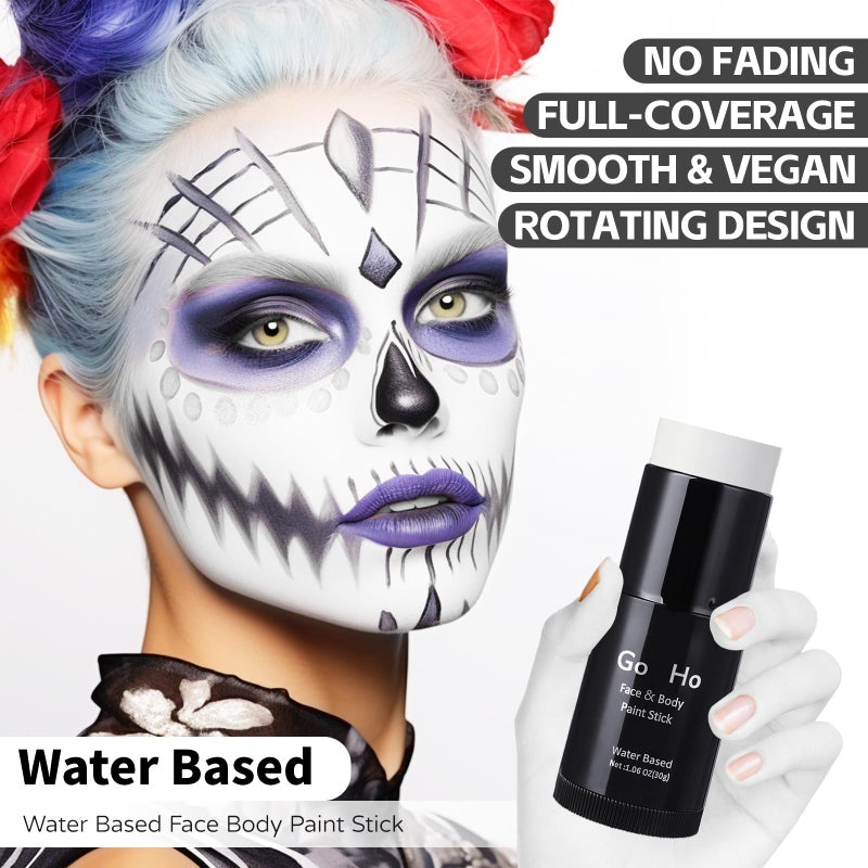 Go Ho White Face Paint,Washable Formula Face Paint Stick,Non-toxic Full-coverage Cream to Powder White Face Body Paint for Halloween Cosplay Zombie Skeleton Clown Goth Makeup - Image 2